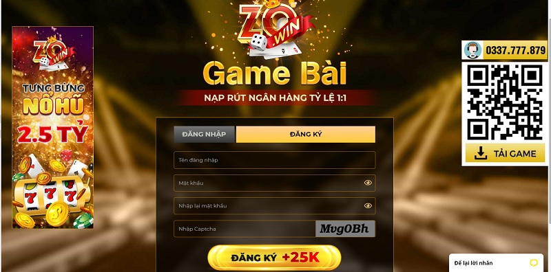 Điền thông tin và gia nhập vào Zowin ngay lập tức