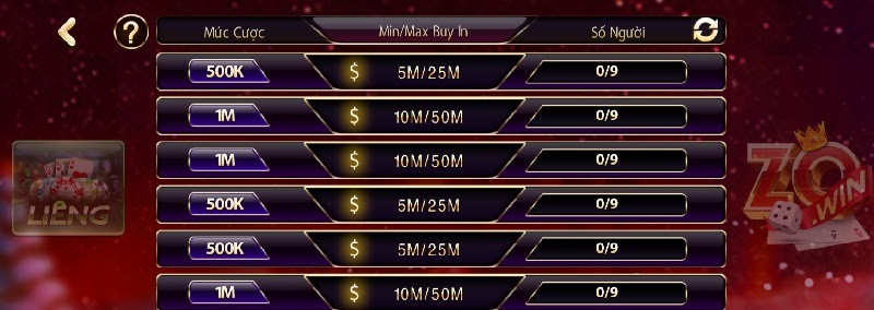 Bài liêng với đa dạng mức cược tại Zowin