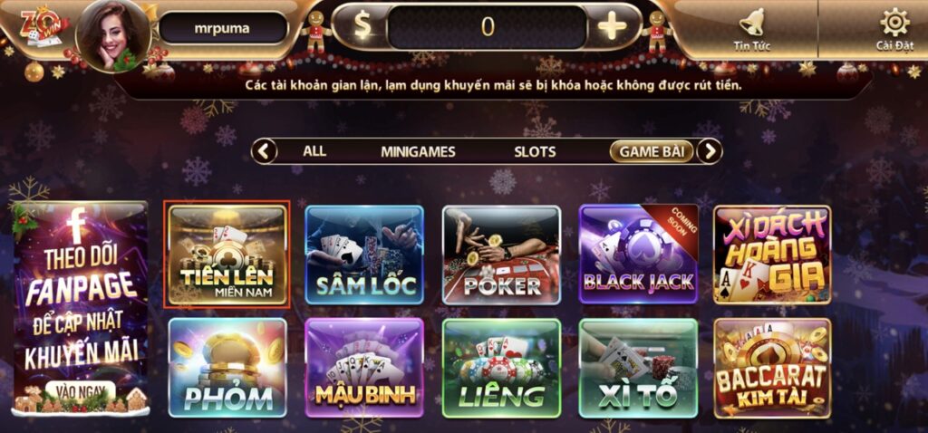 Chọn game bài tiến lên tại Zowin